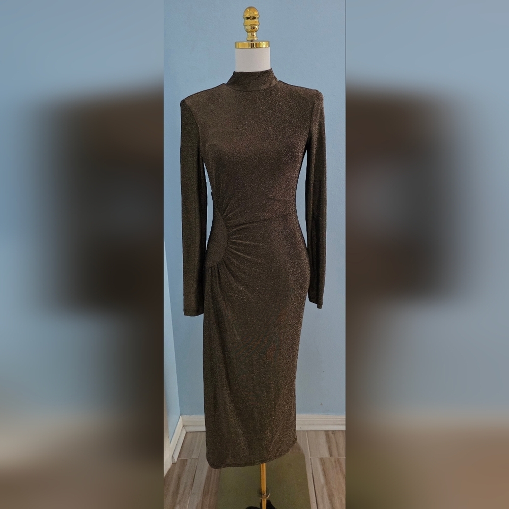 Ramy Brook Amarilys Dress Shimmering Brown Long Sleeve Dress
